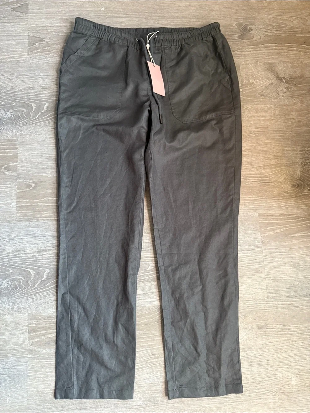 NEW quince organic cotton linen straight leg pant charcoal Large